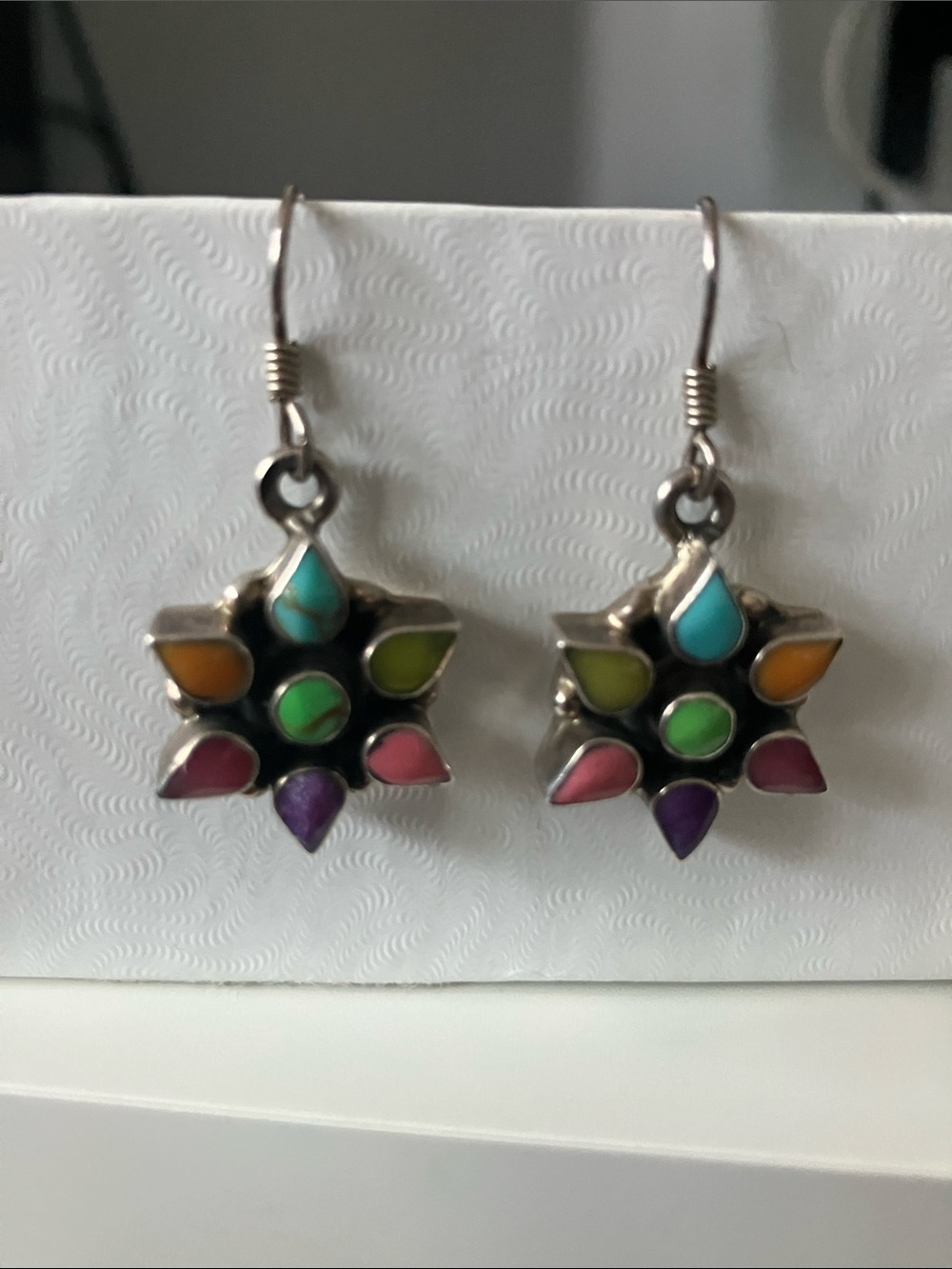Multicolored Flower Drop Sterling Silver Earrings